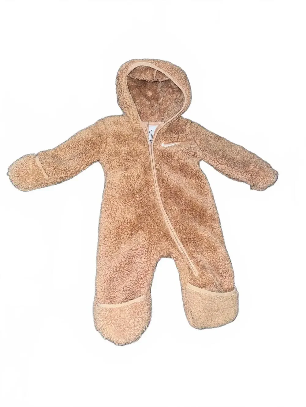 Nike Baby Fleece Hooded Coverall 6M Beige Teddy Bear Style
